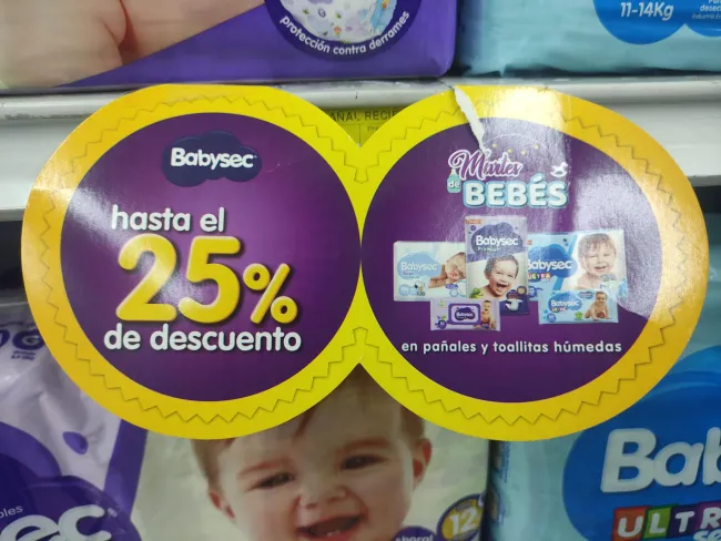 25% de descuento en pañales y pañitos húmedos Babysec los martes en Santa María 