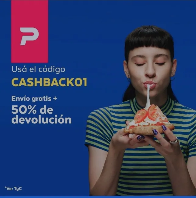 Cupón de PedidosYA para envio gratis y 50% de devolución 