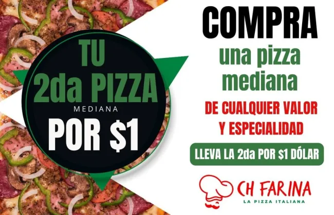 Segunda pizza mediana por $1 en Chfarina