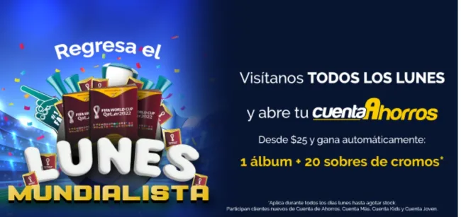 Abre una cuenta de ahorros y recibe 1 album del mundial y 20 cromos gratis