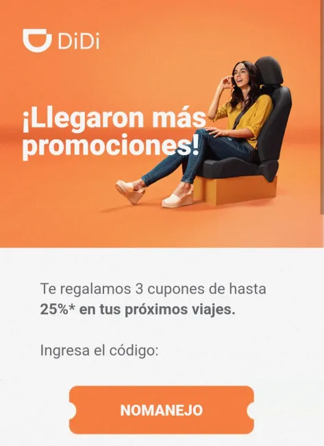 Cupón de descuento de hasta el 25% en Didi