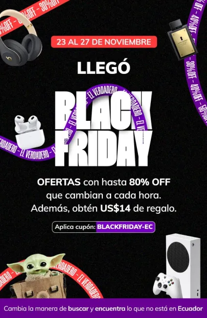 Cupón de regalo de $14 + Black Friday hasta el 80% de descuento en compras desde USA