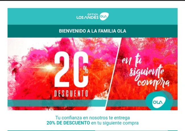 Cupón del 20% de descuento en Óptica los Andes