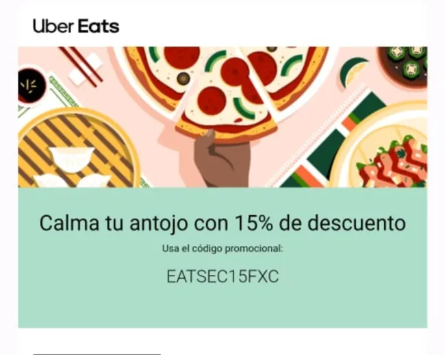 Cupón de descuento del 15% en Uber Eats