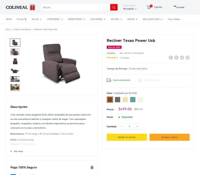 2x1 Recliner Texas Power Usb