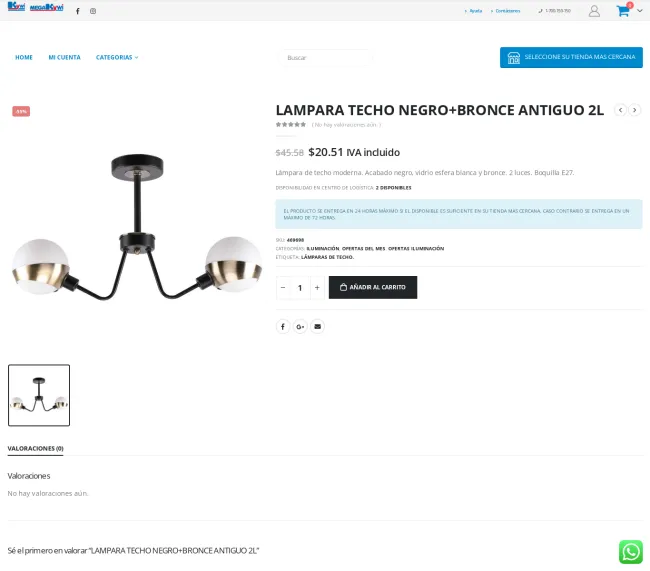 LAMPARA TECHO NEGRO+BRONCE ANTIGUO 2L