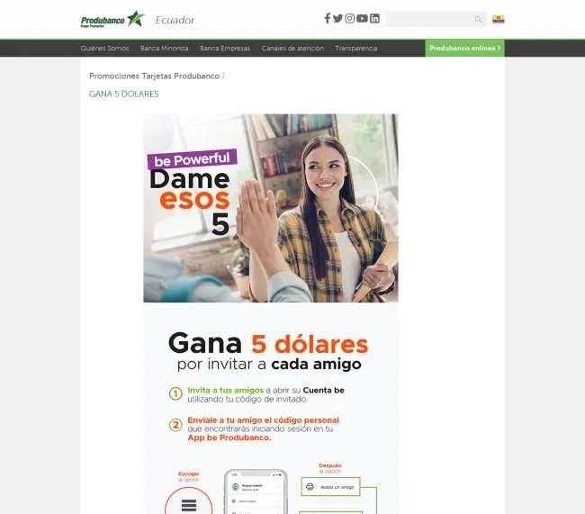 Gana 5 dólares por usar la app de Produbanco