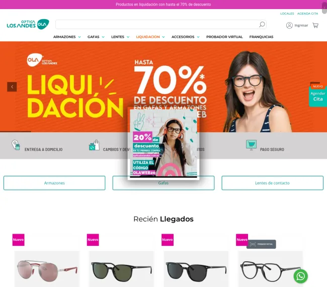 Cupón de descuento del 20% de descuento en Óptica los Andes