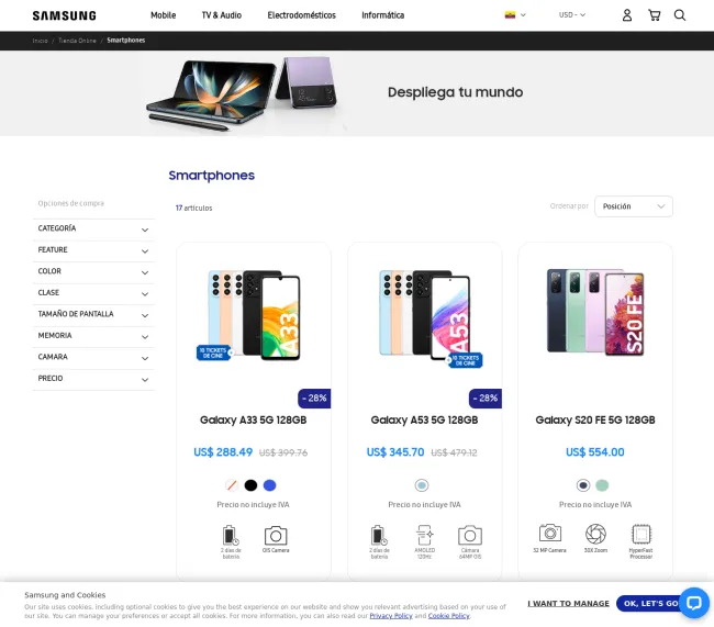 Hasta el 28% de descuento en celulares Samsung