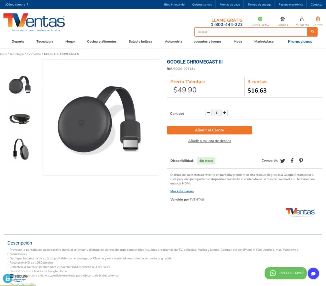 Menor precio para GOOGLE CHROMECAST III