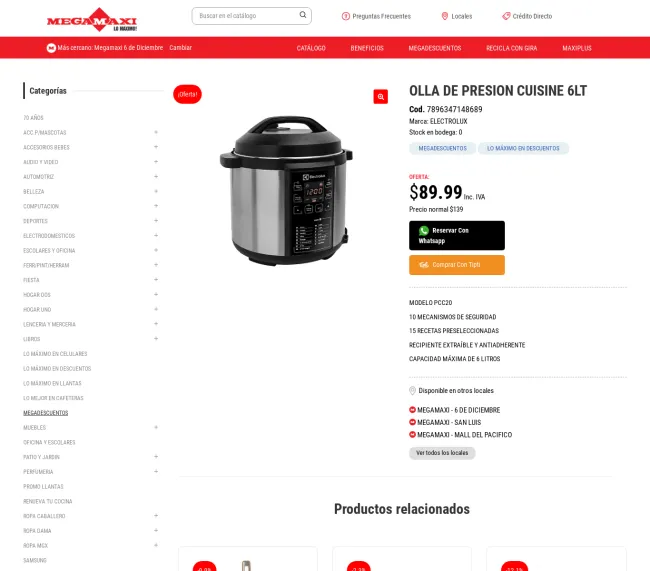 OLLA DE PRESION CUISINE 6LT con el 35% de descuento 