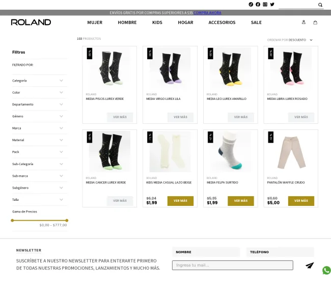 Hasta el 70% de descuento en medias, zapatillas y pantalones Roland