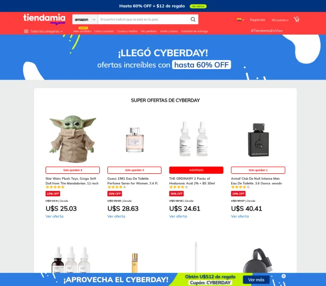 Hasta el 60% de descuento en compras de Amazon con Tienda Mia