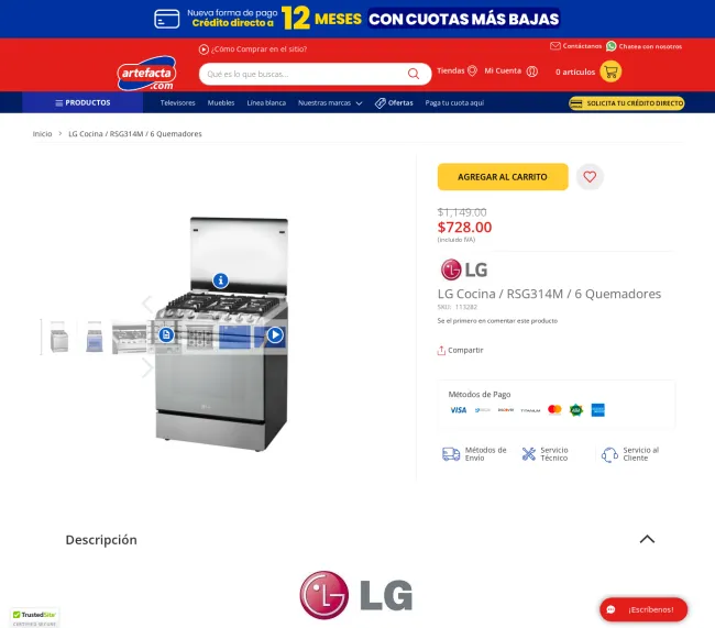 LG Cocina / RSG314M / 6 Quemadores