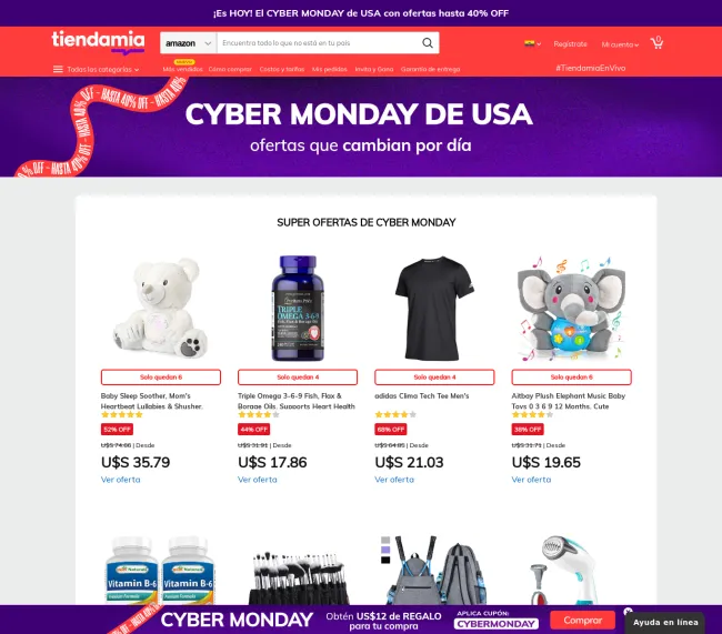 Cupón de regalo de $12 más descuentos por Cyber Monday en Tiendamia