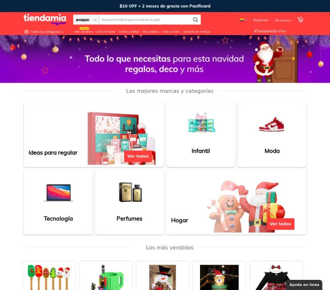 Cupón de $10 gratis en Tiendamia por Navidad