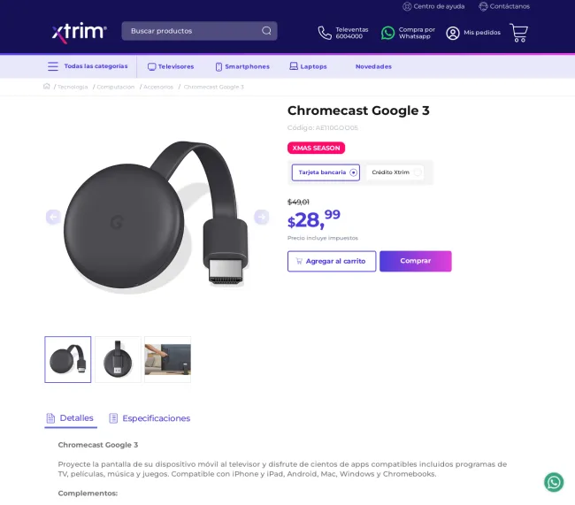 Chromecast Google 3 menor precio encontrado 