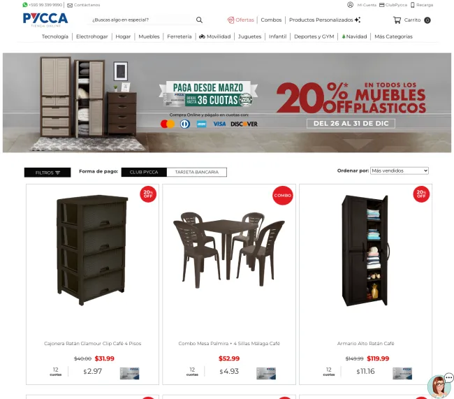 Pycca 20% de descuento en todos los muebles plásticos