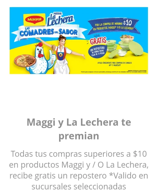 Gratis un repostero por la compra de Maggy o la Lechera