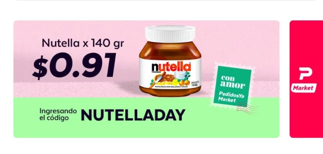 Cupón de $1 para comprar Nutella en PedidosYa