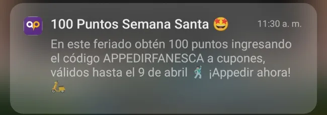 Cupón de 100 puntos para canjear en Appedir