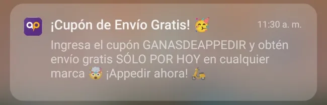 Cupón para envío gratis en Appedir