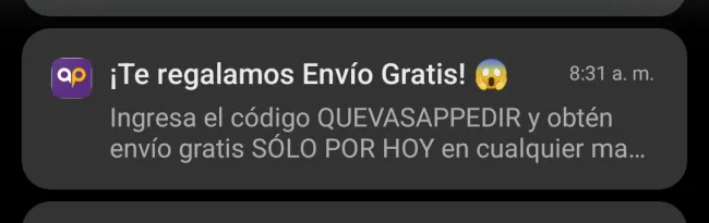 Cupón para envio gratis en Appedir válido solo por hoy 8 de abrí