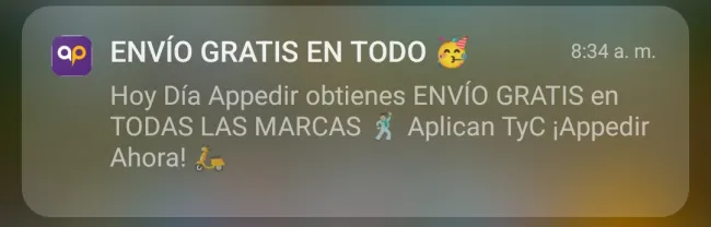 Solo por hoy envio gratis en Appedir