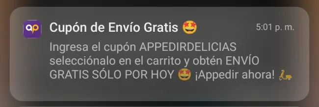 Cupón para envio gratis en Appedir solo por hoy abril 2023