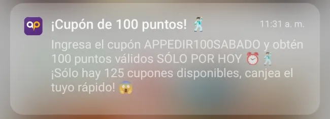 Cupón para ganar 100 puntos Appedir mayo