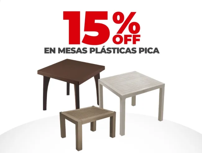 Cupón de descuento del 15% de mesas plásticas en Pycca