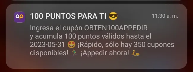 Cupón de 100 puntos en Appedir 31 de mayo