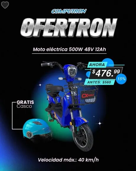 15% de Descuento en MOTO ELECTRICA CX 500W 48V 12Ah AZUL - Computron