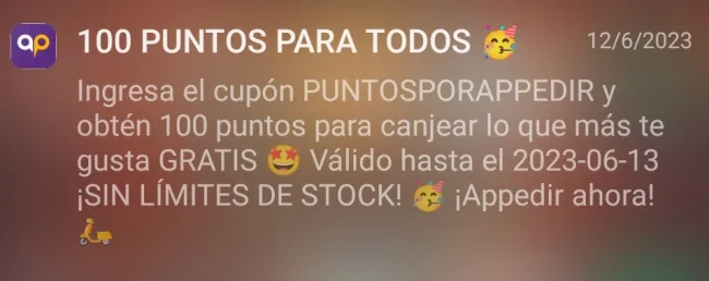 Cupón de 100 puntos en Appedir, hoy y mañana 12 de junio