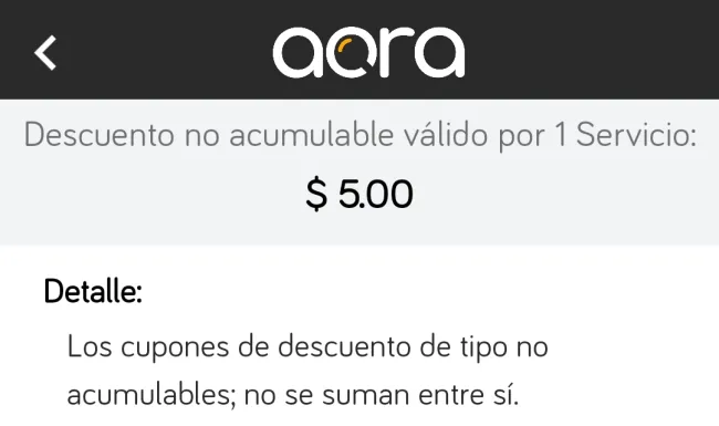 Cupón de regalo de $5 en servicios de la App Aora
