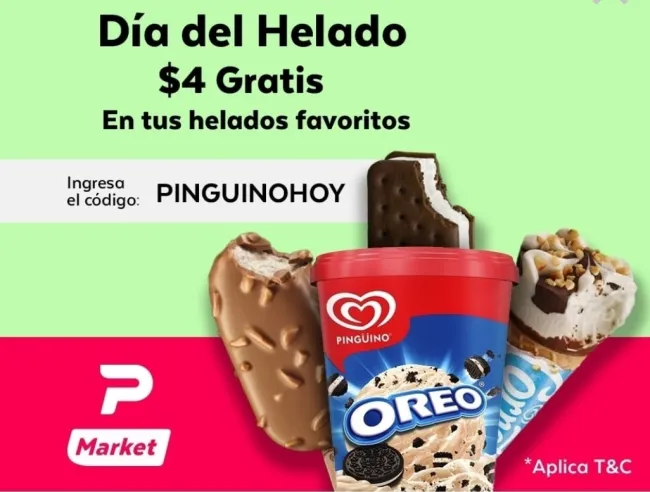 Cupón de $4 de regalo para comprar helados en PedidosYa