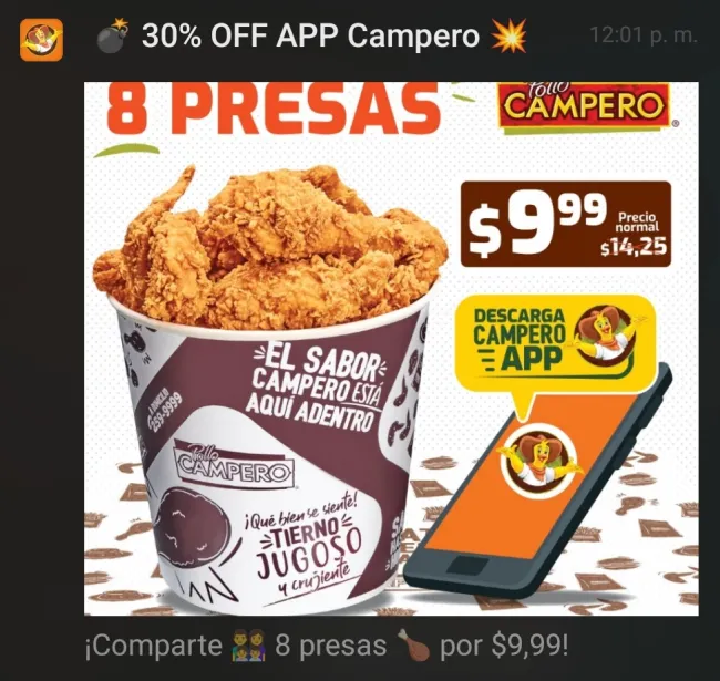 30% de descuento en 8 presas de Campero 