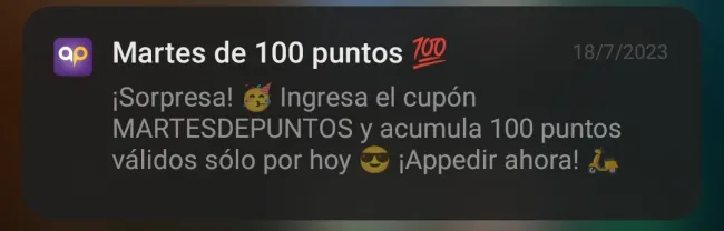 Cupón de 100 puntos en Appedir actualizado julio 2023