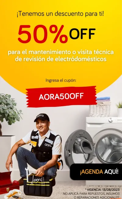 Cupón de descuento del 50% para mantenimiento de electrodomésticos con la app Aora