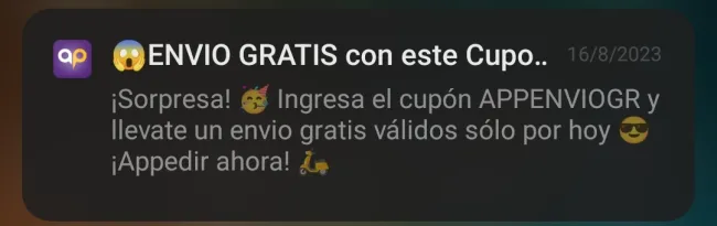 Cupón para envio gratis en Appedir