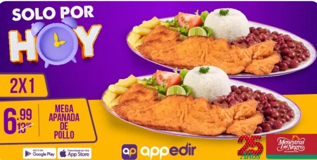 Mega promo 2x1 en filete de Pollo de Menestras del Negro en Appedir 