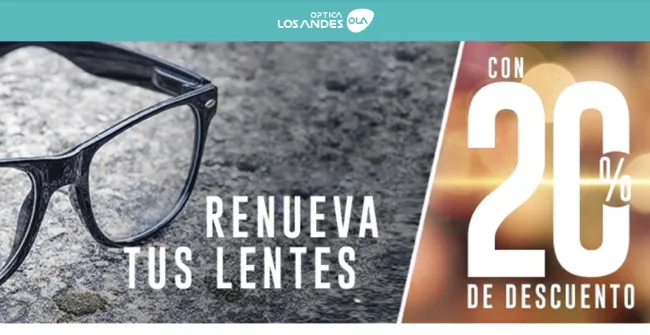 Cupón de descuento de 20% en lentes en Óptica Los Andes