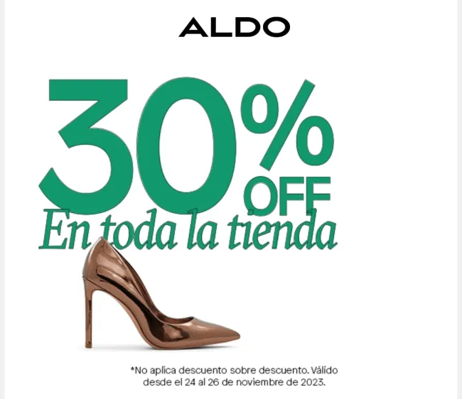 30% de descuento en toda la tienda por compras web en Aldo