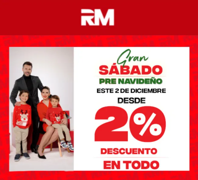 20% de descuento en toda la tienda de RM SOLO sábado 2 de diciembre 