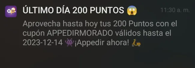 Cupón de 200 puntos en Appedir diciembre 2023
