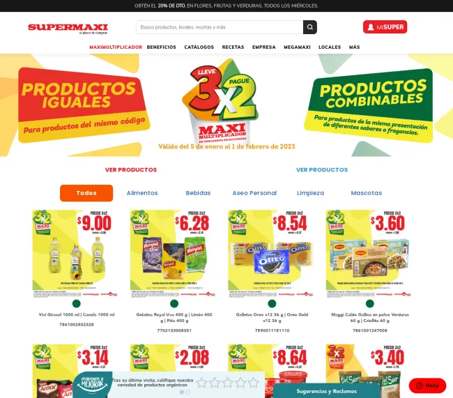 3x2 compra 3 productos paga por 2 en Supermaxi