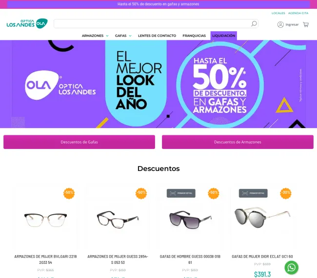 Hasta el 50% de descuento en gafas y armazones en Óptica Los Andes