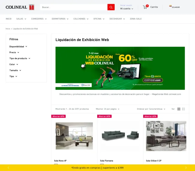 Venta de Liquidación de Exhibición Web | Muebles, colchones y accesorios Colineal