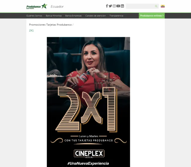 2X1 en entradas al Cine en Cineplex