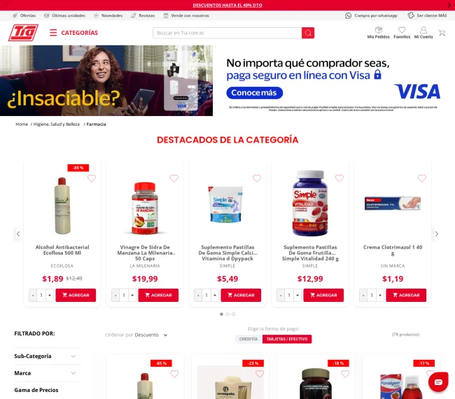 30% de descuento en productos de Farmacia en Almacenes Tia